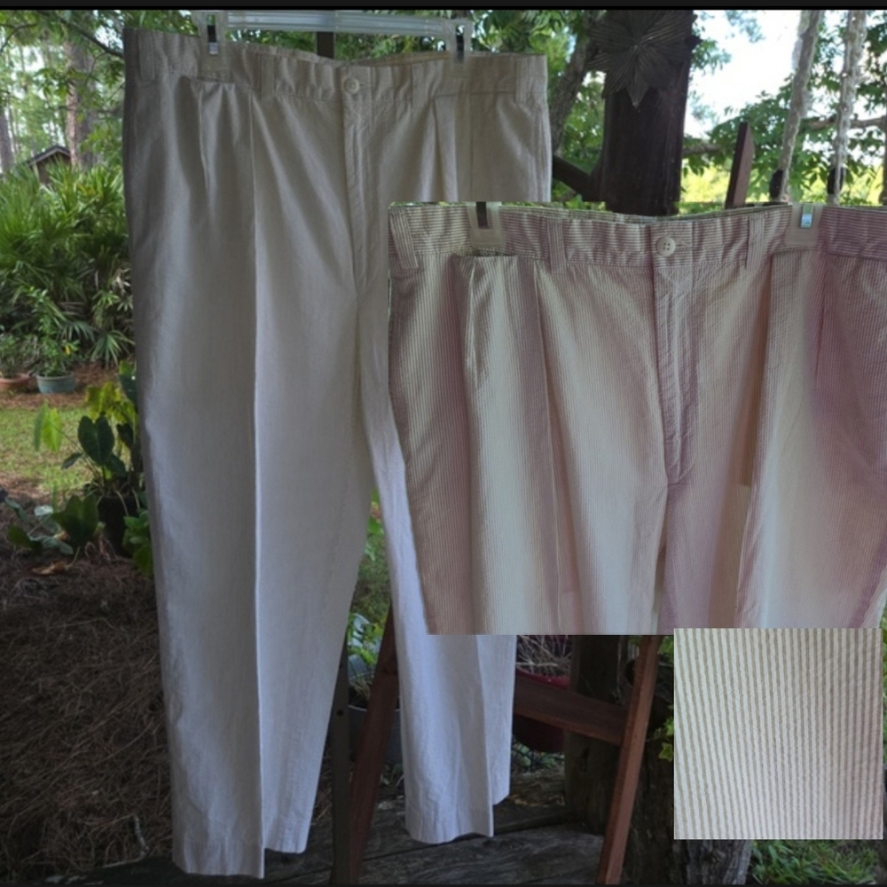 Charleston Khaki Tan And White Seersucker Striped Golf Pant Size 37R